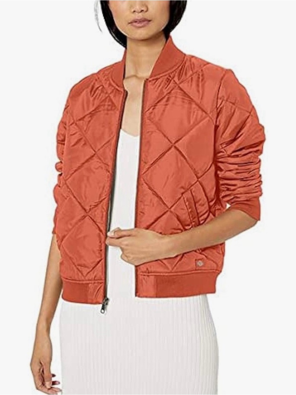 Dickie’s Women's Quilted Bomber Jacket in Rust Orange